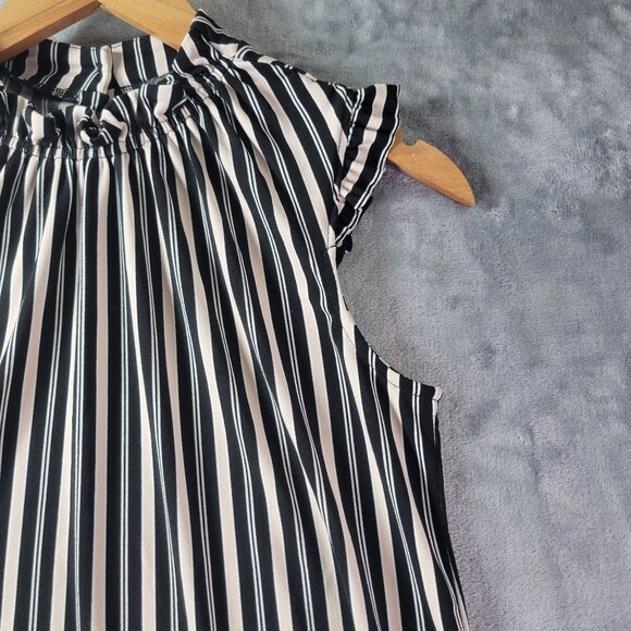 Adrianna Papell Womens Sleeveless Top XS Black White Striped Ruffle Neck Career - Picture 3 of 9